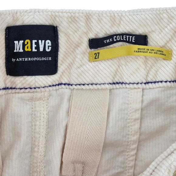 Maeve Anthropologie Colette Wide Leg Corduroy Pants 27 Ivory Cream High Rise - Picture 3 of 8